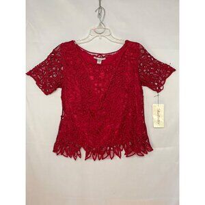 Vintage100% Silk Hand-Crocheted "Silken Poetry" Red Lace w/camisole SM Holiday